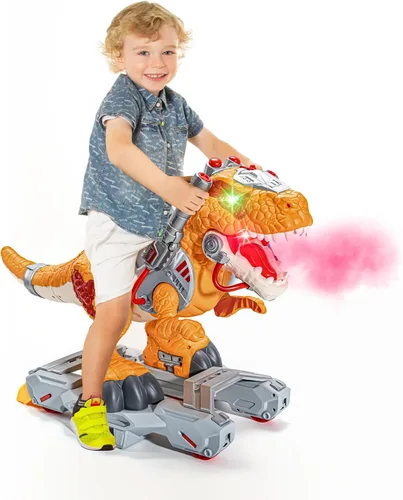 Vista 10 de Coches de Dinosaurio Montables para Niños, Juguetes Eléctricos con Música, Luz y Humo, Regalo para Niños de 3 a 5 Años, Patinete para Preescolar