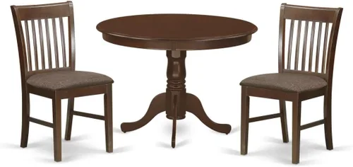 Vista 10 de East West Furniture HLNO3-BCH-W Juego de mesa y sillas de cocina de 3 piezas contiene una mesa de comedor redonda con pedestal y 2 sillas