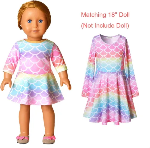 Vista 6 de Perfashion Vestidos a juego para niñas y muñecas sin mangasmanga larga, acampanados, faldas de fiesta de unicornio