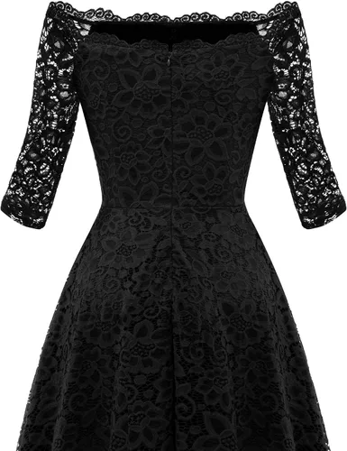 Vista 7 de Dressystar Vestido tipo cóctel, de encaje, para mujer, vestido irregular con vuelo y hombros descubiertos, para dama de honor, fiesta formal