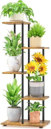 Vista 20 de LASZOLA Soporte Negro de Madera de 5 Niveles para Plantas de Interior para Macetas Más Grandes de Servicio Pesado, Estantes Verticales Resistentes