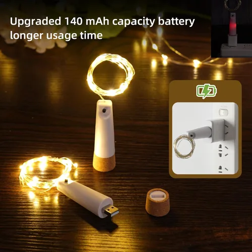 Vista 7 de Luces para botellas de vino – Paquete de 4 tapones de botella recargables de 140 mAh con 20 luces LED, 8 modos de luz de conmutación, perfecto