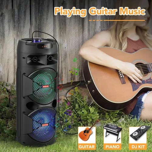Vista 7 de TWS - Altavoces Bluetooth inalámbricos portátiles con subwoofer dual de 6.5 pulgadas, sistema de canto de altavoz PA para el hogar, fiesta, playa
