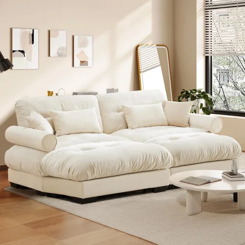 Vista 96 de Reposapiés Otomano Tapizado de Terciopelo con Cojín para Sofá Seccional Sofá 300 libras para Sala de Estar (Beige)