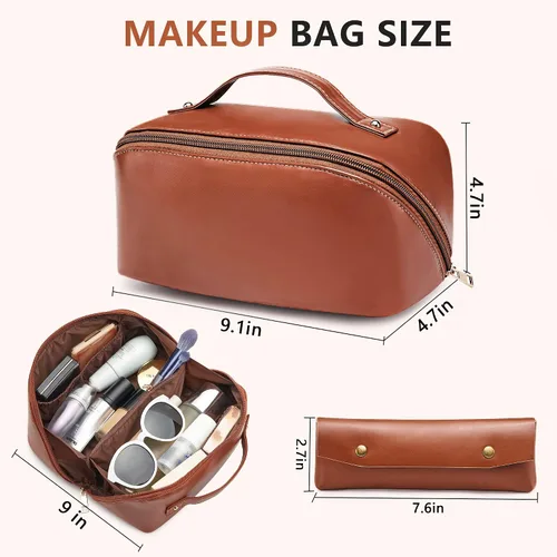 Vista 4 de Bolsa de maquillaje organizadora de viaje, bolsa de cosméticos grande con divisores ajustables, bolsa de almacenamiento portátil para artistas