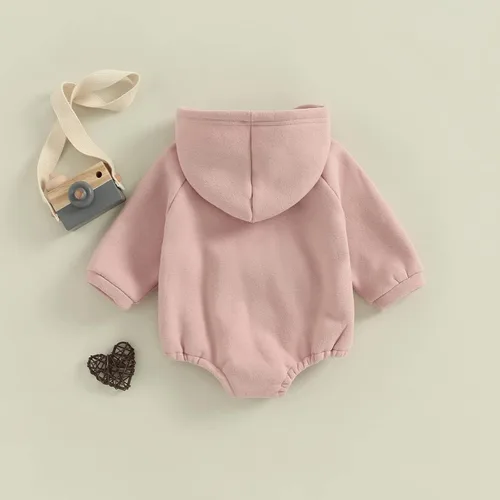 Vista 7 de Mameluco con capucha para bebés y niñas recién nacidos bolsillo sólido manga larga sudaderas con capucha ropa de invierno