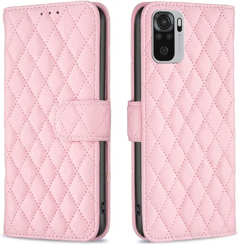 Vista 12 de Case for Xiaomi Redmi Note 10 4G/Note 10S,Rhombus Lambskin Pattern Premium Leather Wallet Kickstand Flip Case Magnetic Clasp Cover Black