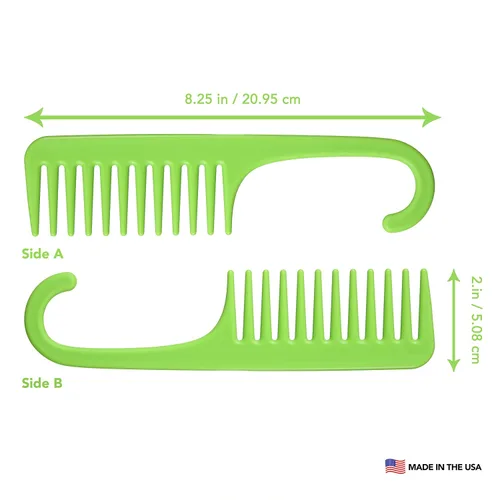 Vista 3 de Allegro Combs Peine de ducha con gancho para cabello rizado, para desenredar en húmedo o seco, 1 unidad, color verde