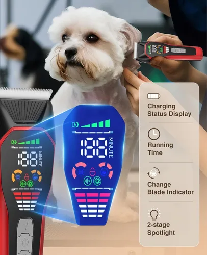 Vista 2 de Cortadora de pelo eléctrica inalámbrica para mascotas grandes, kits de aseo de perros de motor silencioso y fuerte de dos velocidades con hoja ancha