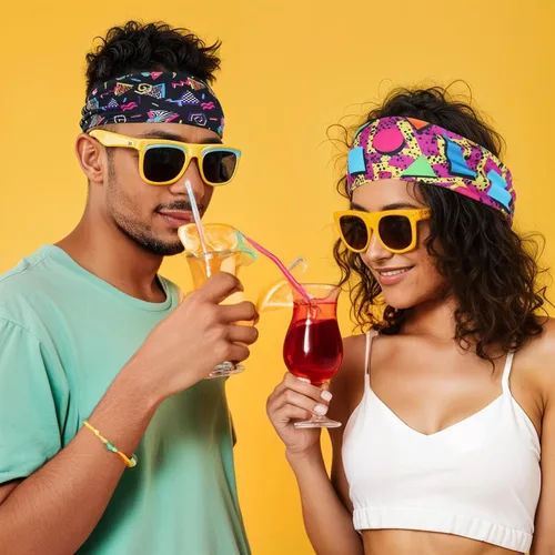 Vista 4 de Paquete de 4 diademas vintage de neón de los años 80 y 90, bandas deportivas retro suaves de los años 90, accesorios de atuendo para mujeres