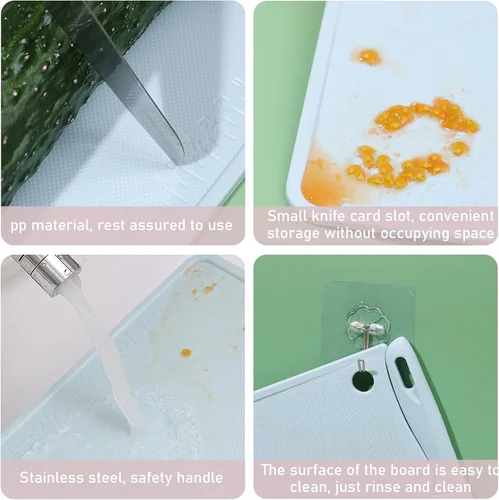 Vista 3 de Plplaaoo Mini tablas de cortar para cocina Tabla de cortar de plástico con agujero para colgar cuchillos Juego de tablas de cortar