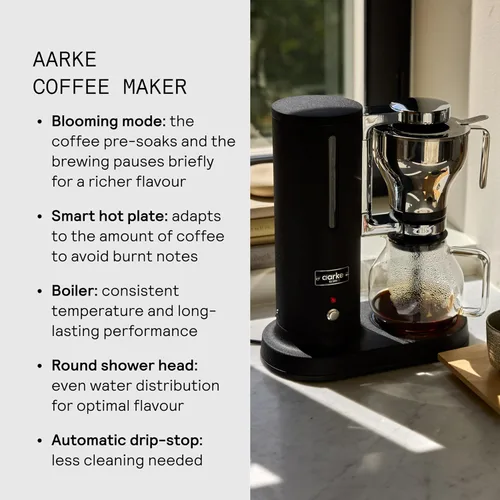Vista 4 de Cafetera aarke - Eléctrica de 10 tazas / 42 fl oz con goteo y parada automática, jarra de vidrio, prepara una olla completa en menos de 6 minutos