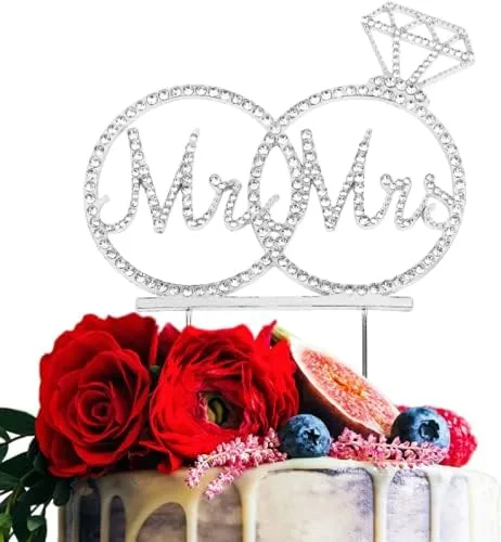 Vista 7 de Mr & Mrs - Decoración de pastel de compromiso de boda con diamantes de imitación para boda, compromiso, despedida de soltera, decoración de pastel