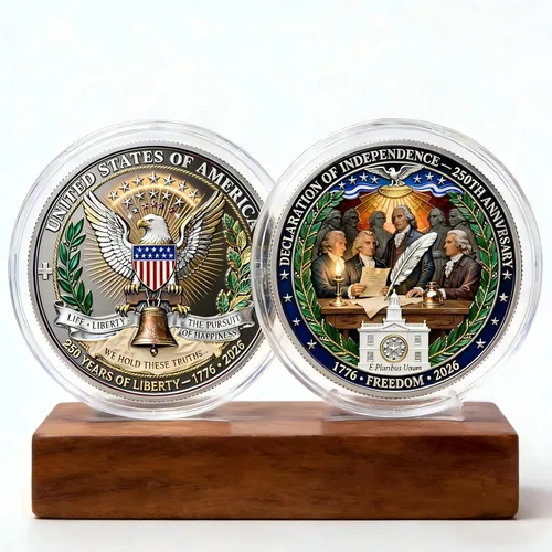 Vista 12 de Moneda del 250 aniversario de Estados Unidos 1776-2026 Mercancía 3D America 250 para celebración patriótica, regalos del Día de la Independencia