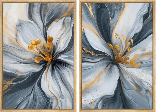 Vista 12 de Pintura botánica azul, estética, imágenes botánicas, elegante póster con estampado floral, arte de pared floral floreciente, cuadro de flores azules