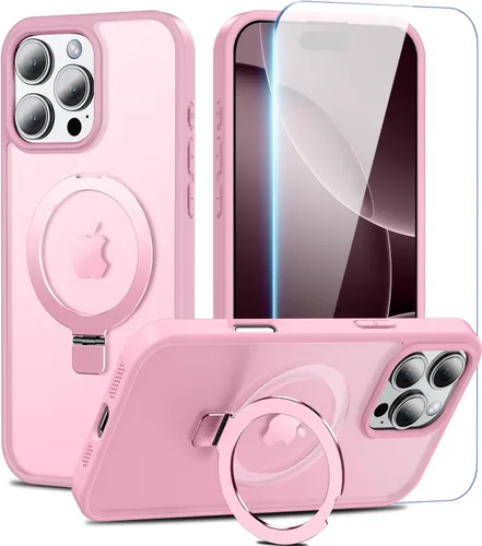 Vista 10 de Fin2feel Funda para iPhone 16 Pro Max con soporte magnético y protector de pantalla, protección militar contra caídas de 12 pies, compatible