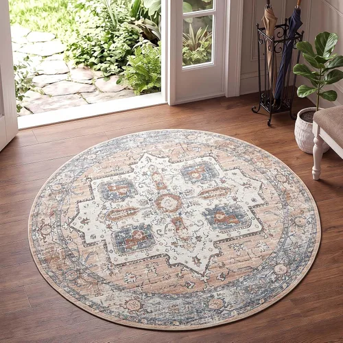 Vista 18 de jinchan Alfombra de área pequeña lavable floral vintage, alfombra de entrada simétrica de medio círculo de 2 x 3, alfombra de entrada suave de pelo