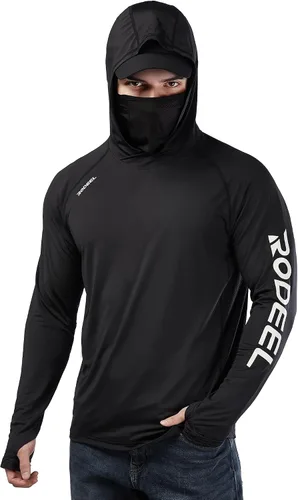 Vista 13 de Rodeel - Camisa de pesca para hombre con manga larga, UPF 50+, rendimiento de alto rendimiento para senderismo, con máscara, protección UV