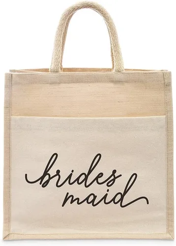 Vista 11 de WEDDINGSTAR Bolso de asas tejido medio personalizado de yute con bolsillo