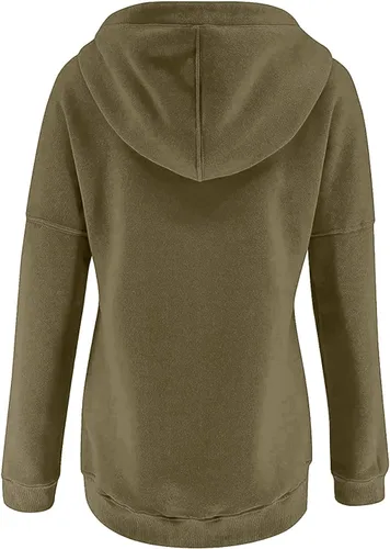 Vista 2 de Sudaderas con capucha con cremallera de un cuarto para mujer, sudaderas lisas con capucha con bolsillo de canguro de manga larga para entrenamiento