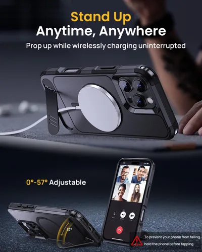 Vista 4 de Lanhiem Funda magnética para iPhone 16 Pro Max, [protector de pantalla de privacidad antiespía] protección contra caídas de grado mil, soporte