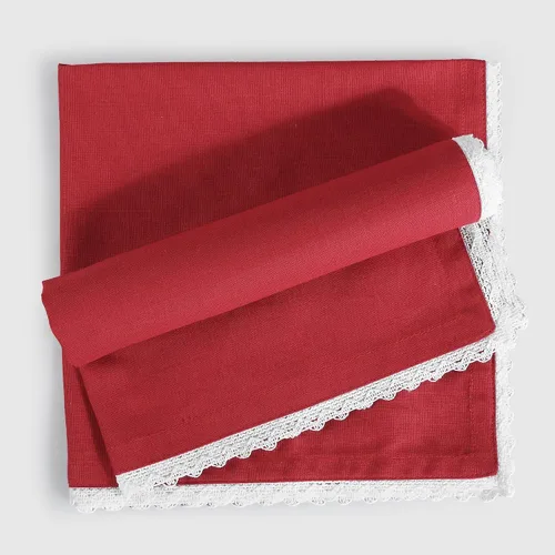 Vista 23 de FINGERCRAFT Servilletas de tela de lino y algodón de 12 unidades con esquinas ingletadas y elegante encaje para uso diario; las servilletas están