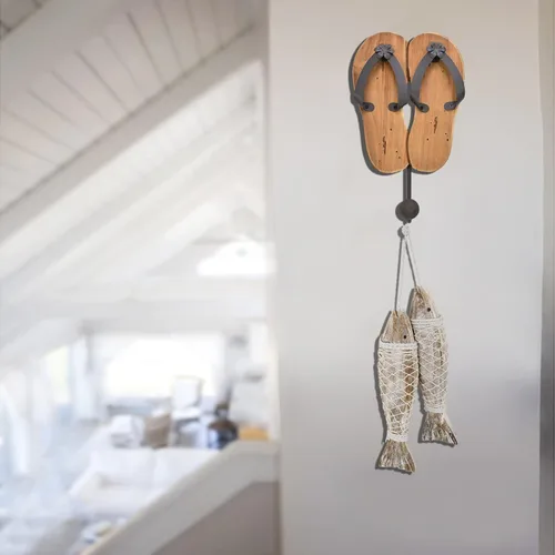 Vista 5 de Aecipl Ganchos de pared de madera para colgar chanclas, letrero de decoración temática de playa, gancho náutico para toallas para baño, dormitorio