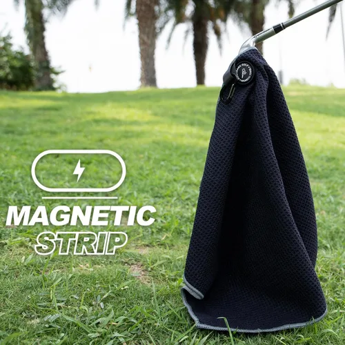 Vista 2 de Toalla de golf magnética, diseño de gofre de microfibra con clip, imán de fuerza industrial para un fuerte agarre a bolsas de golf, carritos y palos