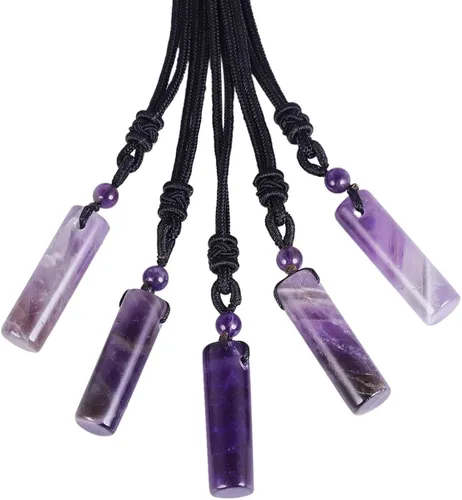Vista 6 de Nupuyai Juego de joyas de cristal de amatista curativo, pendientes colgantes de cristal morado, collar con colgante de piedra de varita y pulsera