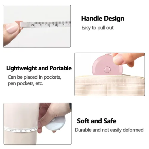 Vista 5 de Paquete de 3 cintas métricas retráctiles para cuerpo, 60 pulgadas, 4.9 ft, regla flexible de doble cara para manualidades médicas, tela, tela, morado