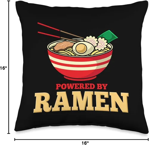 Vista 4 de Alimentado por ramen japonés fideos fideos impulsado por Ramen Japanese Anime Fideos, almohada de 15.7 x 15.7 in, multicolor