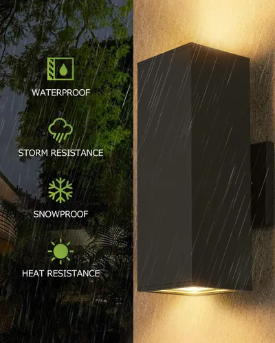 Vista 3 de harriet Luces de porche modernas para exteriores, cubierta de aluminio impermeable IP64 y vidrio templado, aplique de pared rectangular arriba/abajo