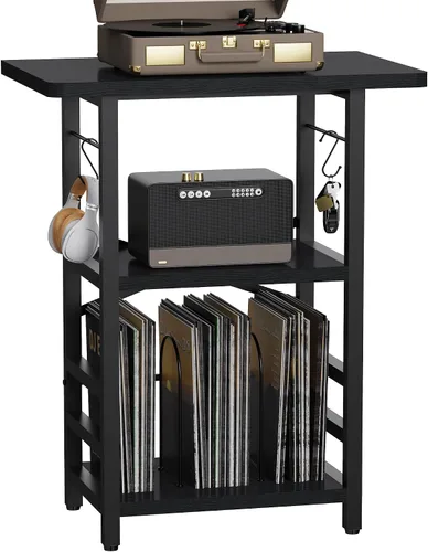 Vista 10 de YAKANJ Soporte para tocadiscos con luz LED, mesa para tocadiscos con almacenamiento de vinilos, soporte para tocadiscos con estante de exhibición