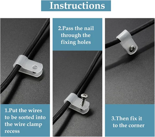 Vista 3 de 50 abrazaderas de clip tipo R de 1/2 pulgada, clips de montaje tipo P de nailon, abrazadera de alambre para gestión de cables, tornillos de acero