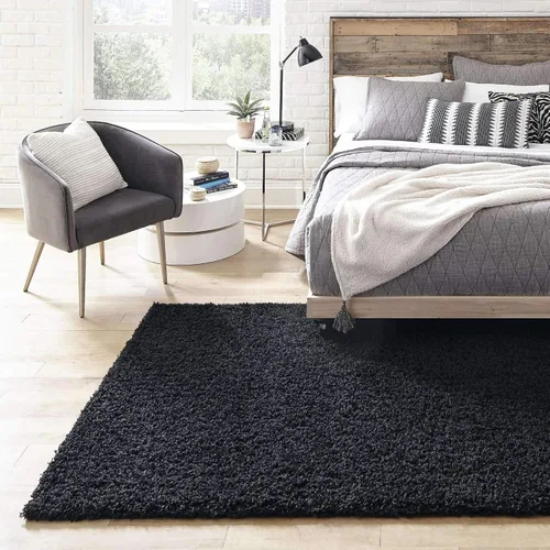 Vista 2 de Unique Loom Zuniga Solid Shag Collection alfombra moderna de felpa negra de área (7' 0 x 10' 0)