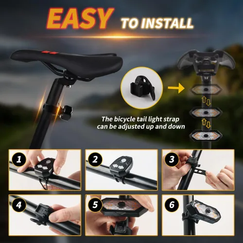 Vista 7 de Luz trasera de bicicleta con señales de giro Luz trasera de control remoto inalámbrico 5 Modes, USB Rechargeable, with Bike Alarm, IPX2