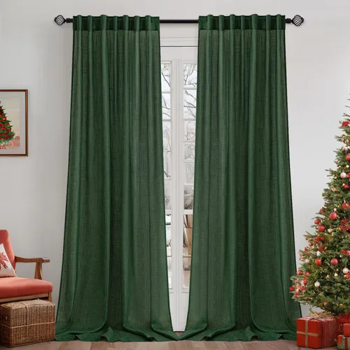 Vista 8 de MIULEE Cortinas de lino de 96 pulgadas de largo para sala de estar, 2 paneles, naranja quemado oxidado, bolsillo para cortinero, pestaña trasera