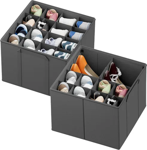 Vista 8 de SpaceAid - Organizador de zapatos para armario, paquete de 2 contenedores plegables de almacenamiento para zapatos, cestas con separadores Beige