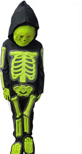 Vista 3 de Disfraz de esqueleto para niños, para Halloween, disfraz espeluznante con máscara de calavera