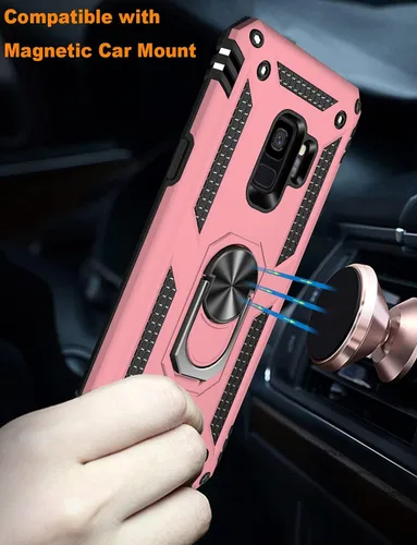 Vista 7 de IKAZZ Funda protectora para Galaxy S9, grado militar, a prueba de golpes, resistente, para pasar la prueba de caída de 16 pies con soporte Oro Rosa