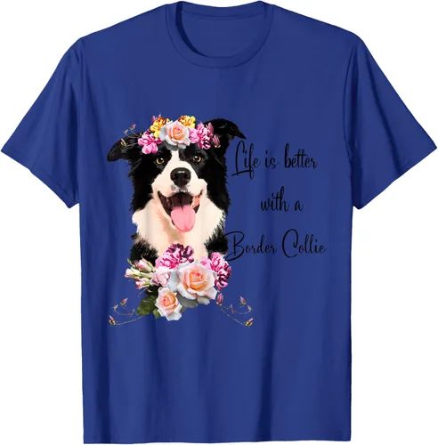 Vista 27 de Life is Better With a Border Collie - Camiseta de perro lindo con flores, gris, S Gris Oscuro