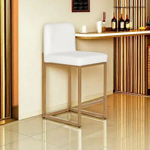 Vista 13 de Juego de 2 taburetes de bar de altura de mostrador de color blanco cremoso de 24 pulgadas, modernos taburetes de bar dorados con respaldo tapizado