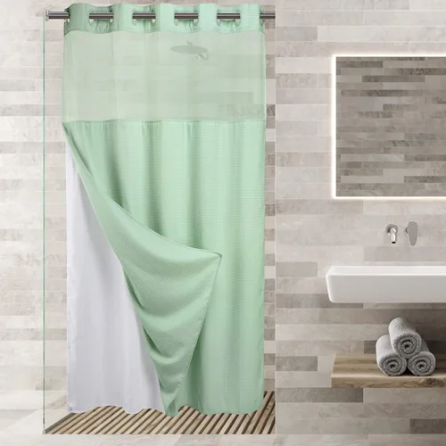 Vista 16 de Cortina de baño River Dream de gran peso sin ganchos necesarios con diseño de gofre punteado y forro a presión - 36W x 74H, de calidad hotelera