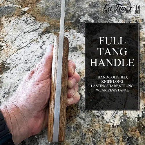 Vista 4 de LA TIM'S Cuchillo de carnicero para carne de 2 libras, cuchillo resistente con acero de alto carbono forjado a mano, cuchillo de carnicero