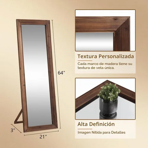 Vista 5 de Espejo rústico de cuerpo entero, espejo de madera de 64 x 21 pulgadas