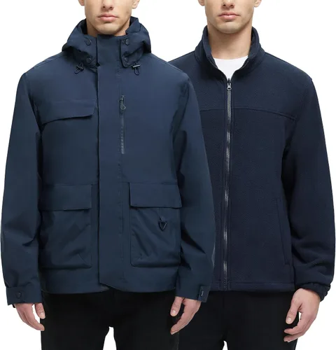 Vista 11 de YGREYG Chaquetas de invierno impermeables 3 en 1 para hombre, para esquí, abrigo de lluvia y nieve, con forro acolchado, cortavientos