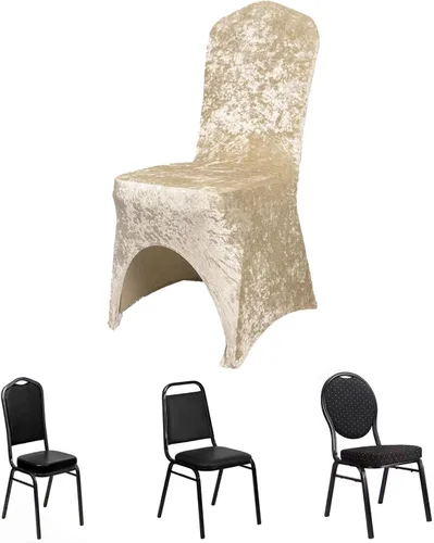 Vista 2 de Efavormart - Funda elástica para silla de banquete de terciopelo triturado y elastano beige con bolsillos para los pies, funda para silla de boda