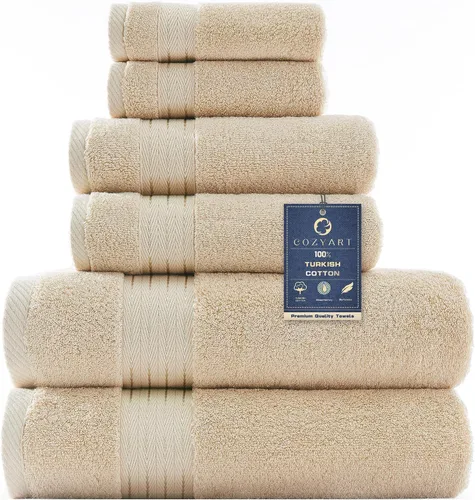 Vista 50 de COZYART - Juego de 6 toallas de baño de algodón turco, color azul claro, suaves, altamente absorbentes y duraderas, 19.17 oz/yd², incluye 2 toallas