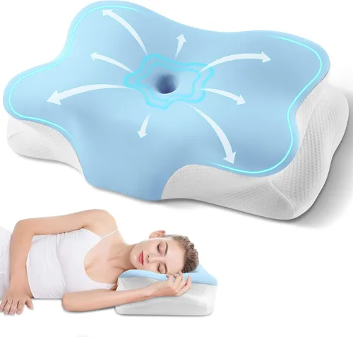 Vista 13 de Almohada cervical para el cuello, almohada ergonómica para dormir de lado para el soporte del cuello, almohadas de espuma viscoelástica refrescante