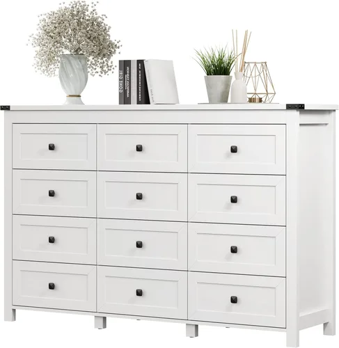 Vista 31 de Xixini - Cómoda para dormitorio con 5 cajones, cómoda alta de madera, organizador moderno de ropa estilo granja, gabinete de almacenamiento con asas